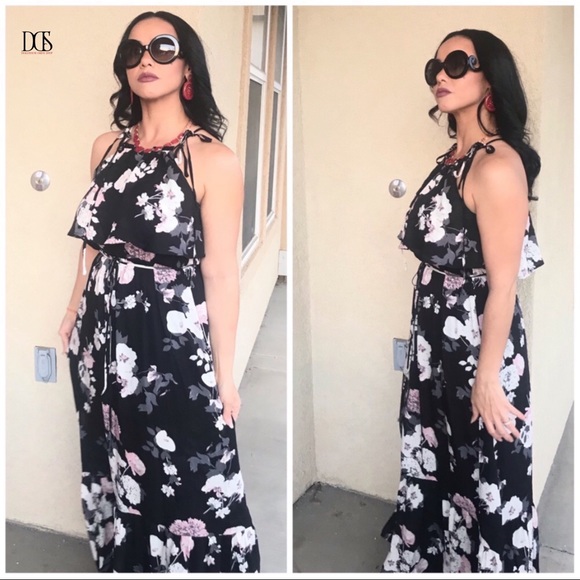 🔥 Sale 5 ⭐️ MiMi - Black Floral Sheer Maxi Dress - Picture 2 of 8